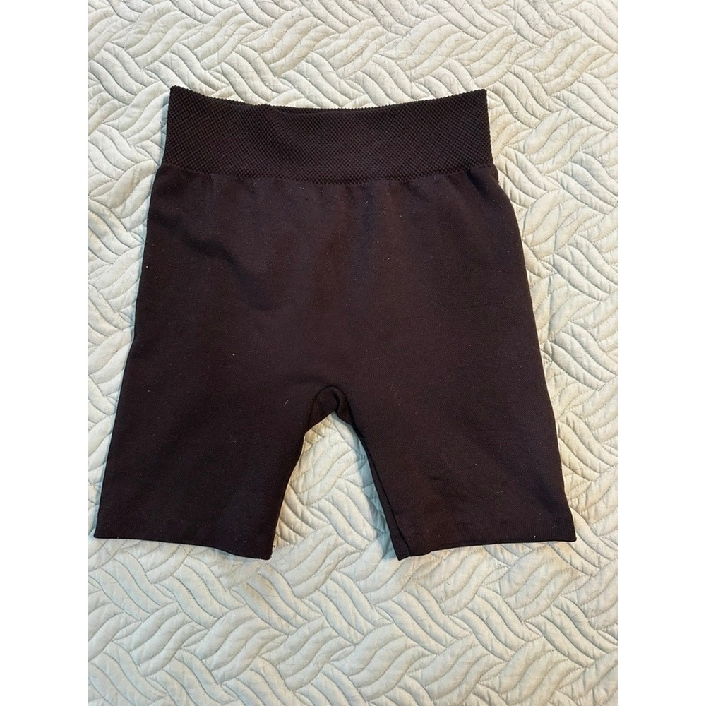Black Seamless High Waisted Biker Shorts Textured‎ Honeycomb Waistband Athletic